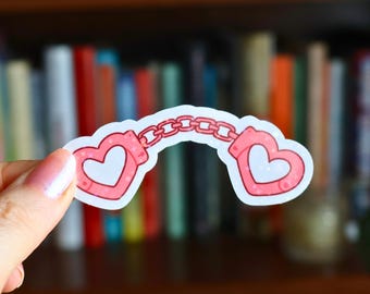 Pegatina de esposas de corazón rosa, regalo romántico picante para lectores, calcomanía literaria, papelería para San Valentín, vinilo impermeable para Kindle y portátil.