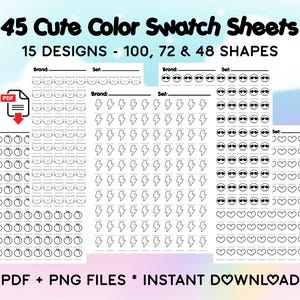 Pacchetto di fogli di campioni di colore stampabili, 45 graziose pagine di campioni per pennarelli e matite colorate, strumento di monitoraggio delle forniture artistiche, 100 72 48 tavolozze di forme
