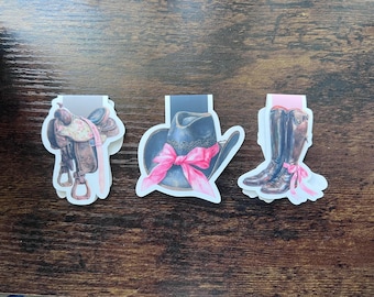 Magnetic Bookmark Gift Set for Horse Lovers: Saddle, Cowgirl Hat with Bow, Riding Boots