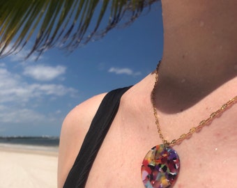 ARLEQUIN necklace - stainless steel - multicolor pendant - Marie de la Louise