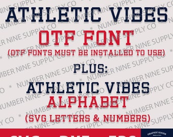 Athletic Vibes OTF Font, Athletic Vibes Alphabet Font, Sports Font, Type-able font, Vector Font, No9GraphicSupplyCo