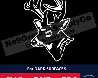 Herten SVG, Hertenhoofd SVG, Whitetail Buck, Hertenjager SVG, Hertengeweien, Jacht, Hertenjacht, Lichte/Donkere Oppervlakken, No9GraphicSupplyCo