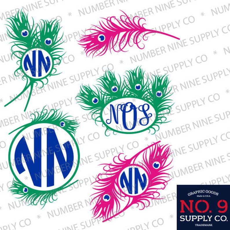 Download Peacock Feather Monogram Frames SVG DXF EPS Cut Files | Etsy
