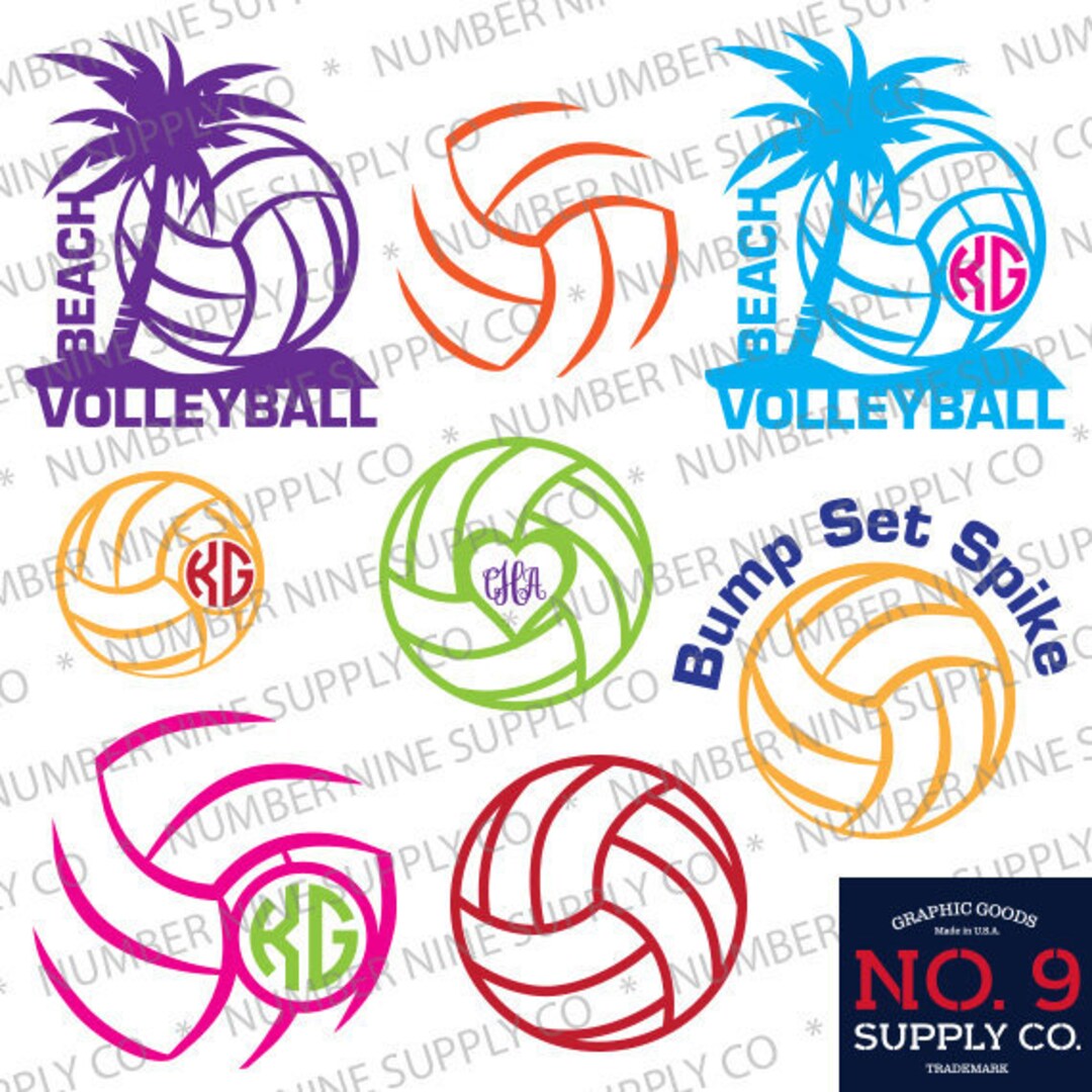 Volleyball SVG, Monogram Frames, DXF, EPS, Vector, Graphics, Digital