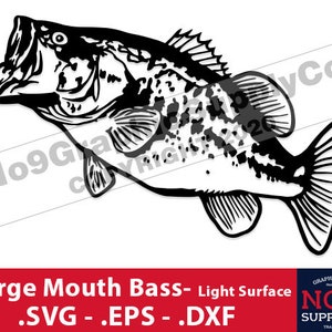 Large Mouth Bass SVG, Bass SVG, Bass Fish SVG, eps, Bass Fishing, Cut File, Light Surface, Cricut, Clip art, Stencil, N09GraphicSupplyCo