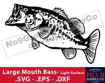 Large Mouth Bass SVG, Bass SVG, Bass Fish SVG, eps, Bass Fishing, Cut File, Light Surface, Cricut, Clip art, Stencil, N09GraphicSupplyCo