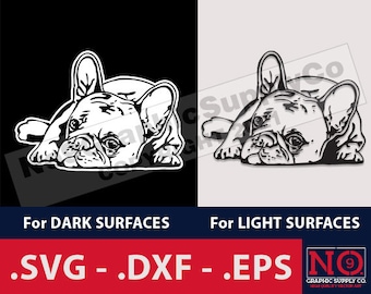 Franse Bulldog SVG, Frenchie SVG, Hond SVG, Illustraties, Stencil, Gesneden Bestand, Licht oppervlak, Donker oppervlak, Leggen, Ontspannen, No9GraphicSupplyCo