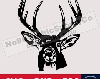 Herten SVG, Hertenhoofd SVG, Whitetail Buck, Hertenjager SVG, Hertengeweien, Jacht, Hertenjacht, Lichte/Donkere Oppervlakken, No9GraphicSupplyCo