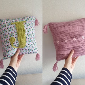 CUSTOM Personalised Crochet & Fabric Initial Letter Cushion // Mixed Media // Letter, Colour, Fabric, of your choice image 2