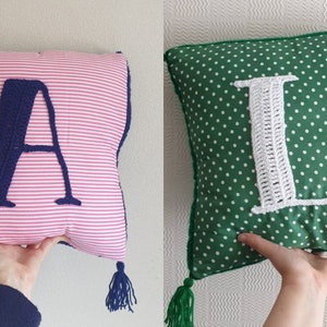 CUSTOM Personalised Crochet & Fabric Initial Letter Cushion // Mixed Media // Letter, Colour, Fabric, of your choice image 7