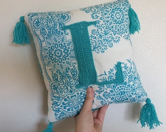 CUSTOM - Personalised Crochet & Fabric Initial Letter Cushion // Mixed Media // Letter, Colour, Fabric, of your choice!