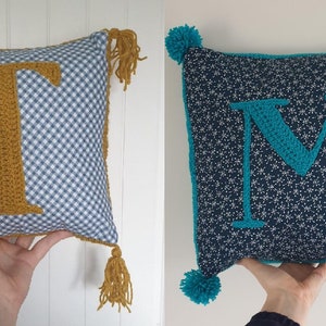 CUSTOM Personalised Crochet & Fabric Initial Letter Cushion // Mixed Media // Letter, Colour, Fabric, of your choice image 8