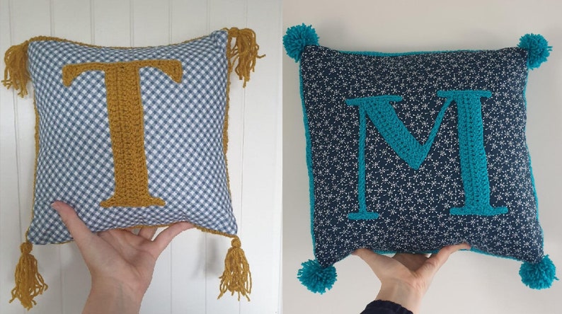 CUSTOM Personalised Crochet & Fabric Initial Letter Cushion // Mixed Media // Letter, Colour, Fabric, of your choice image 8