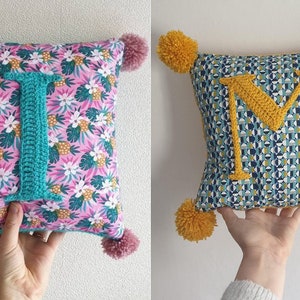 CUSTOM Personalised Crochet & Fabric Initial Letter Cushion // Mixed Media // Letter, Colour, Fabric, of your choice image 4