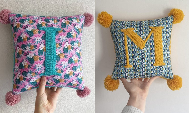 CUSTOM Personalised Crochet & Fabric Initial Letter Cushion // Mixed Media // Letter, Colour, Fabric, of your choice image 4