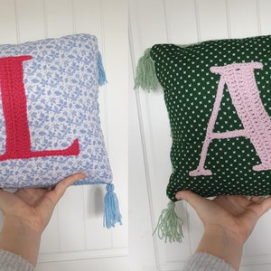 CUSTOM Personalised Crochet & Fabric Initial Letter Cushion // Mixed Media // Letter, Colour, Fabric, of your choice image 6