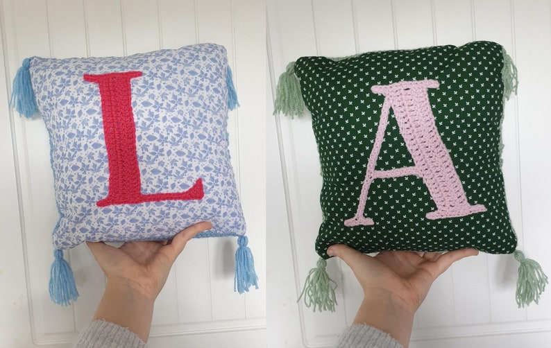 CUSTOM Personalised Crochet & Fabric Initial Letter Cushion // Mixed Media // Letter, Colour, Fabric, of your choice image 6