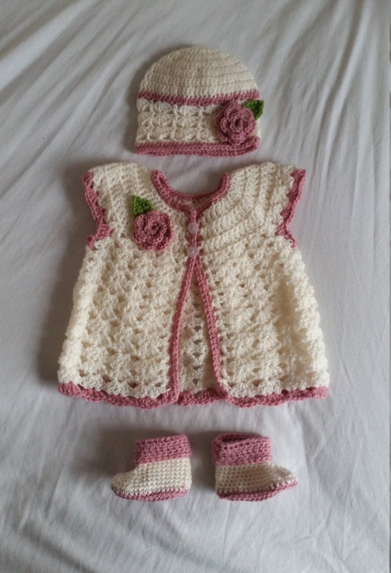 CUSTOM Lacy Rose Baby Clothes Set Cardigan Hat and Bootees Etsy UK