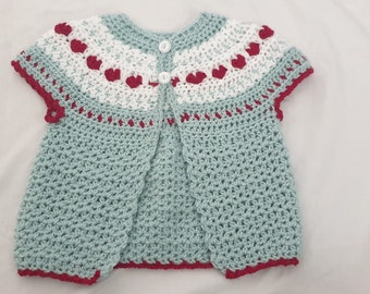 CUSTOM Fair Isle Hearts Baby oder Kleinkind Mädchen Kurzarm Cardigan // Baby Shower, Taufe, Taufe, Aqiqah