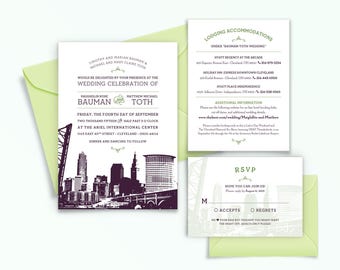 Cleveland, Ohio City Skyline 5-Piece Wedding Invitation Package