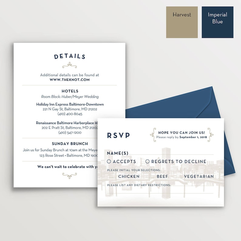 Baltimore Maryland City Skyline 5-Piece Wedding Invitation Package
