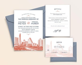 Austin, Texas City Skyline 5-Piece Wedding Invitation Package