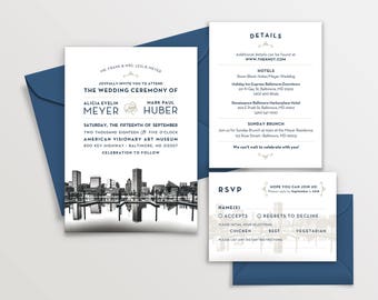 Baltimore, Maryland City Skyline 5-Piece Wedding Invitation Package