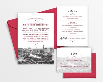 Las Vegas, Nevada City Skyline 5-Piece Wedding Invitation Package
