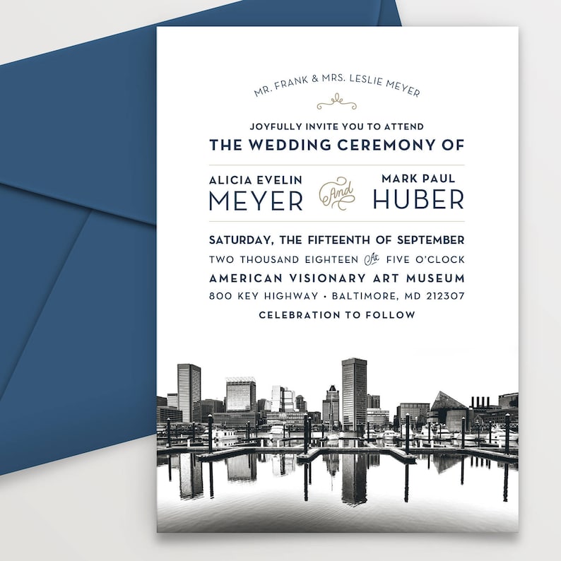 Baltimore Maryland City Skyline 5-Piece Wedding Invitation Package