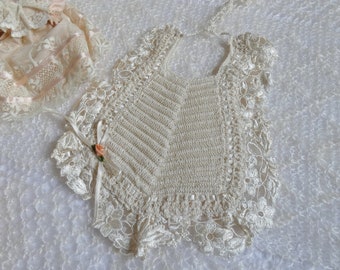 Beige crochet bib | Bib for baptism