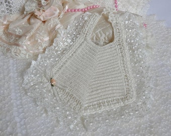 Beige crochet bib | Luxury crochet bib | Christening bib | Baby crochet gift