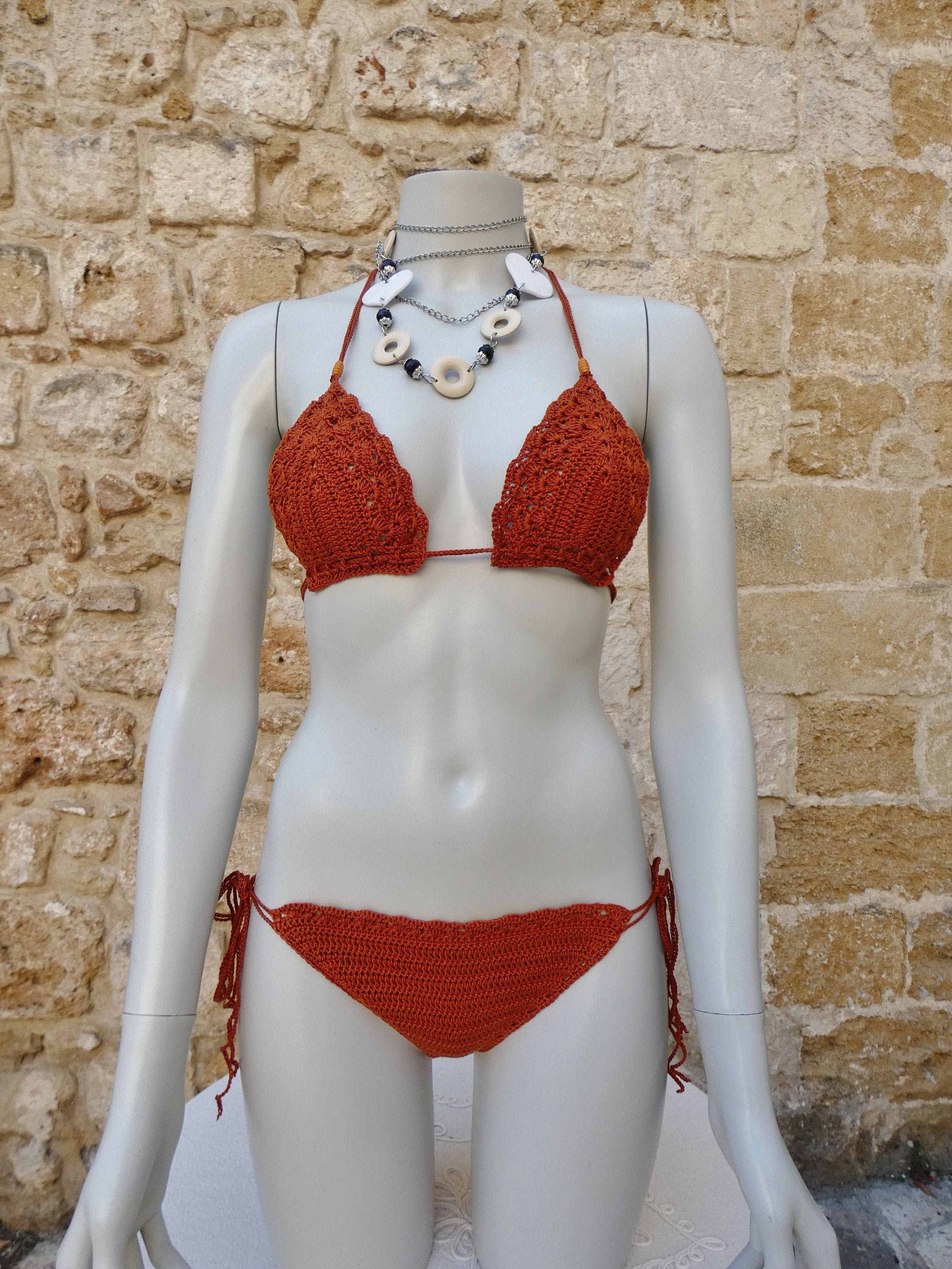 rust colored swimsuit