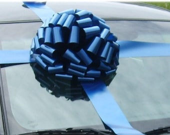 Big Navy Blue Car Bow Gift Kit with long ribbon to wrap car - Large Blue Ribbon Gift Bows with Free Printing