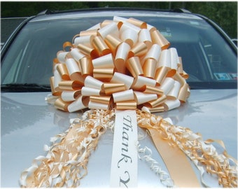 Large Gold Car Bow - Ready to use Big Gift Bows - Sweet 16th Birthday Car Bows or Graduation Gift Bow - Free Print, Fast Ship, USA Made