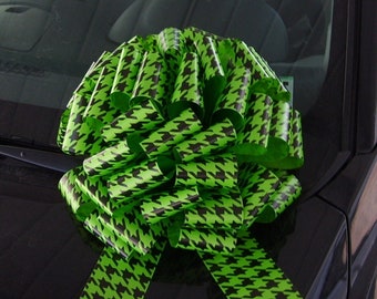 Large Gift Bows Black Houndstooth print on Raspberry Turquoise Lime or White Ribbon for a unique bow ! Free print and Fast Ship - USA Made