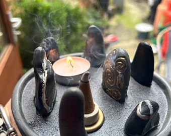 Stone circle mini altar, ancestor altar, the land, Celtic, British . Candle and incense holder