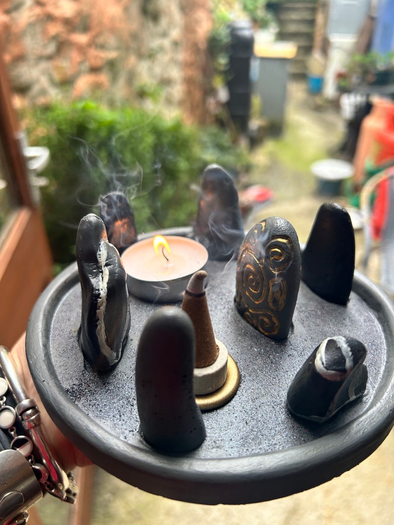 Stone circle mini altar, ancestor altar, the land, Celtic, British . Candle and incense holder image 1