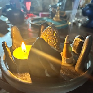 Stone circle mini altar, ancestor altar, the land, Celtic, British . Candle and incense holder image 3
