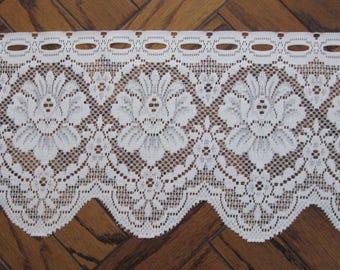Ivory Lace Window Valance, Single Flower Design, Scalloped Bottom, French Cafe Style (12" Drop), Sold by the yard