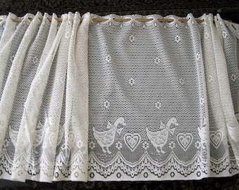 Curtain Valance 12" or 24" Drop Window Treatment Vintage French/European Style, Ivory Color Ducks Design, Brise-Bise -  Sold By The Yard