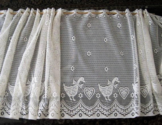 Curtain Valance 12" or 24" Drop Window Treatment Vintage French/European Style, Ivory Color Ducks Design, Brise-Bise -  Sold By The Yard