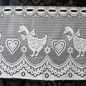 Curtain Valance 12&quot; or 24&quot; Drop Window Treatment Vintage French/European Style, Ivory Color Ducks Design, Brise-Bise -  Sold By The Yard