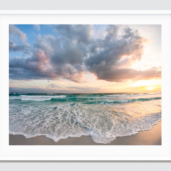 Soft Cloudy Sunset Waves ~ Destin, Miramar Beach, Florida Photography Print -- Emerald Coast Photos