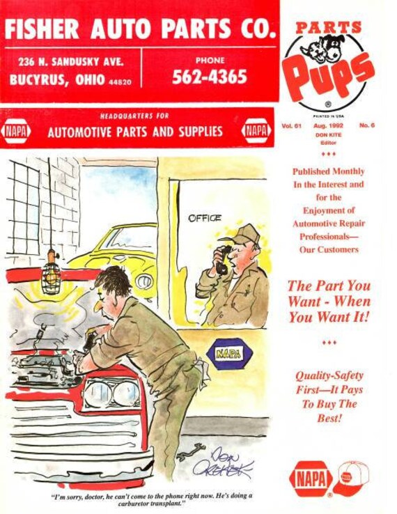 Parts Pup Fisher Auto Parts Catalog Aug 1992 NAPA OHIO Etsy