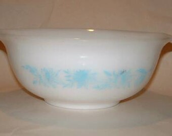 White Glasbake blue  floral bowl  Casserole J 2355