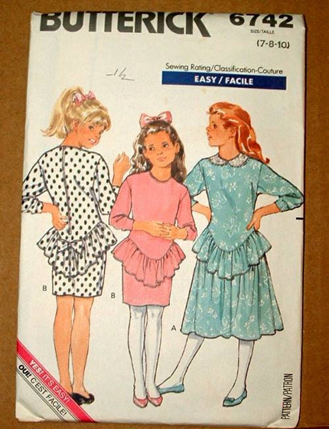 Butterick Sewing Pattern 6742 Size 7-8-10 1988 - Etsy