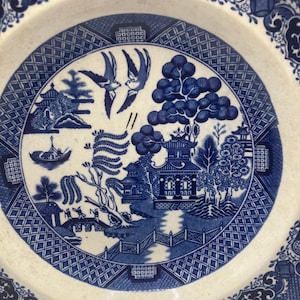 vintage buffalo China 9 3/4”  blue Willow bowl aged