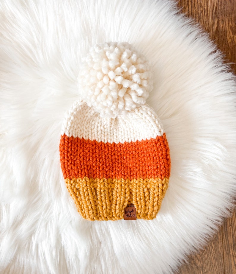 Halloween Knit Hats, Skull Knit Beanie, Fall Knit Beanie, Fall Toque, Adult Halloween Hat, Knit Hats for Kids, Knit Chunky Hat for Babies Candy Corn
