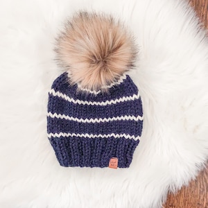 Womens Winter Hat, Kids Winter Toque, Slouchy Winter Hat, Womens Toque, Womens Knit Hat,  Hat with Faux Fur Pom pom