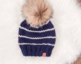 Womens Winter Hat, Kids Winter Toque, Slouchy Winter Hat, Womens Toque, Womens Knit Hat,  Hat with Faux Fur Pom pom
